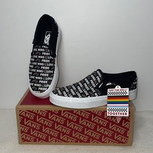 Vans Off The Wall Pride Rainbow Love Wins Slip-On Black Glitter Shoes